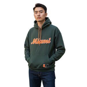 Russell Athletic Miami Hoodie Pullover XL Green & Orange Embroidered Logo Vintag